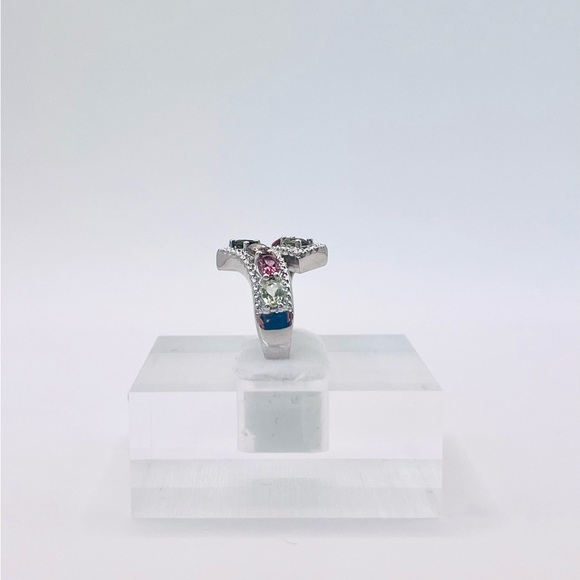 1.00 CT Natural Tourmaline Oval Cut Rhodium Plated Silver Ring - Picture 5 of 7